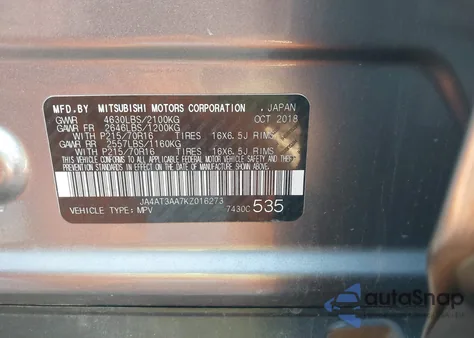 2019 Mitsubishi Eclipse Cross Es from USA, damaged, VIN JA4AT3AA7KZ016273